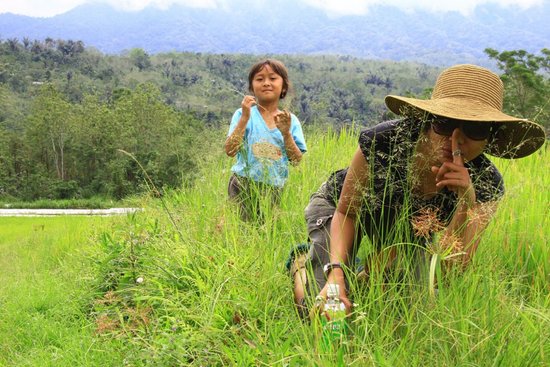 Entah di mananya Bali ketika melakukan 'journey to nowhere'. Capek nyetir dan bingung mencari jalan, akhirnya istirahat di sawah dan bermain dengan gadis cilik ini