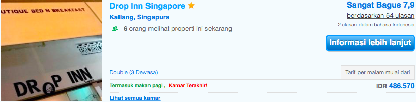 Drop Inn Singapore Harga